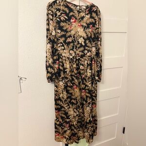 H&M Black Maxi Dress with Gold and Red Floral Print